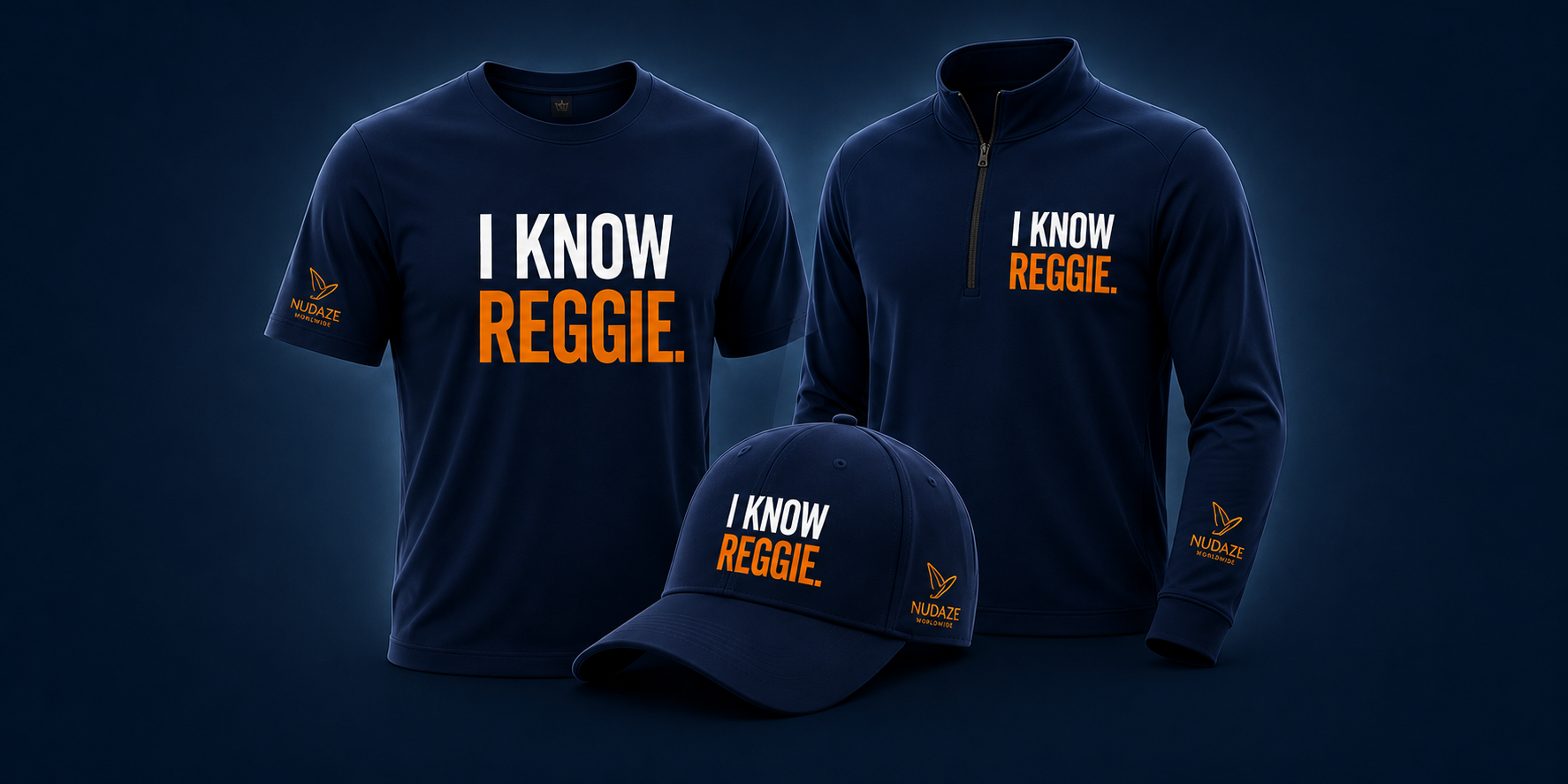 I Know Reggie t-shirt, quarter-zip golf shirt, and cap
