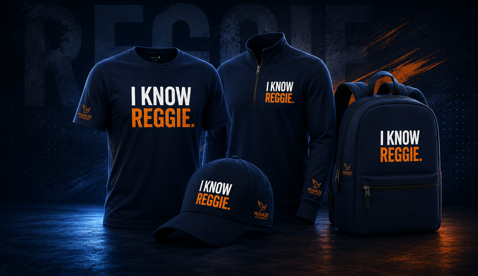 I Know Reggie t-shirt, quarter-zip, cap and backpack